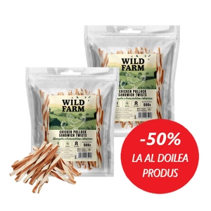 WILD FARM sandviș cu pui și cod 2x500g gustare pentru câini