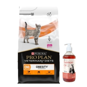 PURINA Pro Plan Veterinary Diets OM Obesity Management Cat 5kg+LAB V Ulei de somon pentru câini și pisici 500ml
