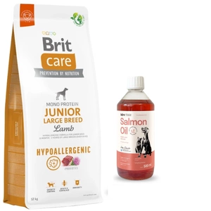 BRIT CARE Dog Hypoallergenic Junior Large Breed Lamb 12kg+LAB V Salmon Oil for Dogs and Cats 500ml