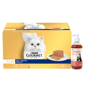 Purina Gourmet Gold Cat Food 48 x 85 g+LAB V Ulei de somon pentru câini și pisici 500 ml
