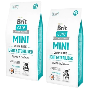 Brit Care Mini Grain Free Light & Sterilised cu iepure și somon 2x7kg