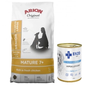 ARION Original Mature 7+ Senior Medium &amp; Large Chicken hrană uscată pentru câini cu pui 12 kg+ENZO VET Hypoallergenic dietă hipoalergenică cu curcan pentru câini 400g