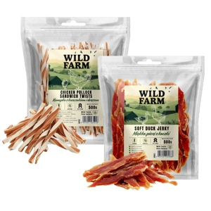 WILD FARM sandviș cu pui și cod 500 g gustare pentru câini + WILD FARM piept de rață moale 500 g gustare pentru câini
