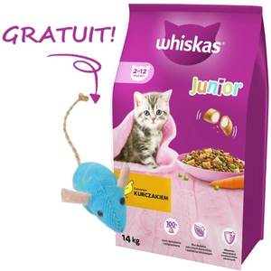 WHISKAS Hrană uscată pentru pisoi juniori cu pui 14 kg + jucărie pentru pisici GRATUITĂ!