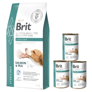Brit GF Veterinary Diets Câini fără gluten și cereale Sterilizați 12 kg +BRIT GF Veterinary Diets Câini Sterilizați 3x400g