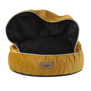 RECOBED pouf cu pătură Velour miere/negru S Ø55cm