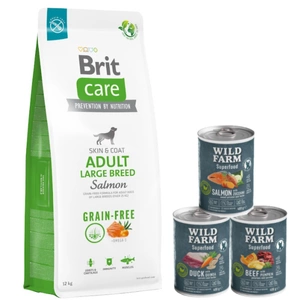 BRIT CARE Dog Grain-free Adult Large Breed Salmon 12 kg + Wild Farm Superfood MIX Flavours 3x400 g