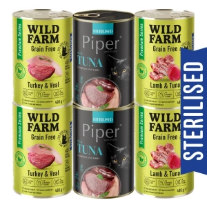WILD FARM Premium Grain Free + Piper 6x400g - hrană fără cereale pentru pisici sterilizate