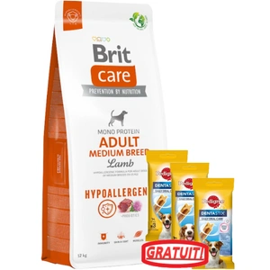 BRIT CARE Hrană hipoalergenică pentru câini adulți, rasă medie, miel, 12 kg + 3xDentaStix GRATUIT!