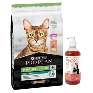 PRO PLAN Sterilised Vital Functions Hrană bogată în somon pentru pisici 10kg+LAB V Salmon Oil pentru câini și pisici 500ml