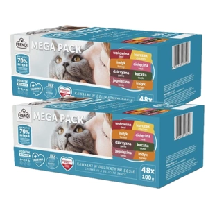 Pungi cu hrană pentru pisici Frendi, arome de carne în sos, 96x100g