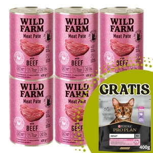 WILD FARM Pate with Beef 6x400g+PRO PLAN Hrană pentru pisici adulte 400g GRATUIT!