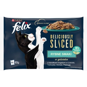 FELIX Deliciosă mâncare umedă pentru pisici, cu bucăți de pește, 4x80g