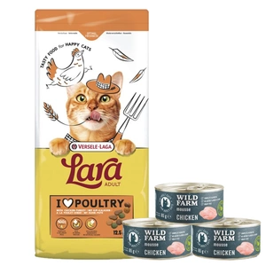 VERSELE-LAGA Lara Adult Turkey & Chicken 12,5 kg – hrană pentru pisici adulte cu curcan și pui + WILD FARM Mousse Chicken 3x85 g
