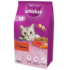 WHISKAS Hrană uscată pentru pisici 1+ cu carne de vită 14 kg + SURPRIZĂ PENTRU PISICĂ !!!