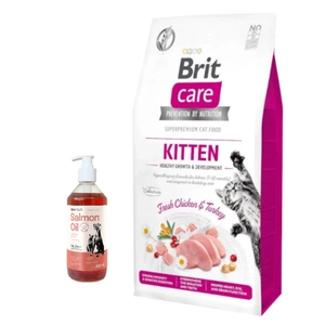 Brit Care Cat Grain-Free Kitten Creștere și dezvoltare sănătoasă cu pui și curcan 7 kg + LAB V Ulei de somon pentru câini și pisici 500 ml