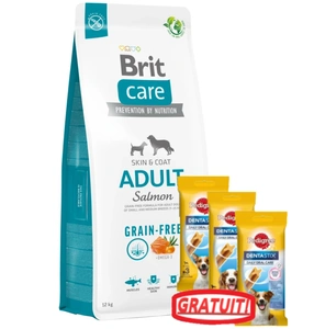 BRIT CARE Somon Adult fara cereale 12kg +3xDentaStix GRATUIT!