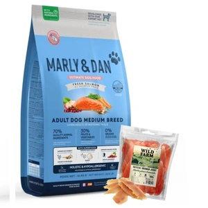 Marly &amp; Dan Adult Dog Medium Breed Fresh Salmon Holistic &amp; Hypoallergenic 12 kg hrană uscată + WILD FARM Piept de pui moale 500 g