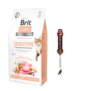 Brit Care Cat Grain-Free Sensitive Healthy Digestion & Delicate Taste cu curcan și somon 7kg Pet Nova jucărie pentru pisici de jucărie pentru pisici cu undiță de pescuit cu pește . Lungimea undiței de pescuit : 40cm