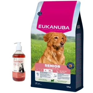 EUKANUBA Mature &amp; Senior Large Lamb &amp; Rice 12 kg + LAB V Ulei de somon pentru câini și pisici 500 ml