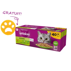 WHISKAS Pliculețe pentru pisici adulte Mix of Flavors 40 x 85 g - hrană umedă pentru pisici adulte, în jeleu (bucăți cu: vită, pui, somon, ton) + detergent pentru mașina de spălat GRATUIT!