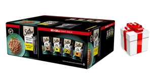 SHEBA Delicacy Fine Flakes Poultry Flavours pungi 80x85 g – hrană umedă completă pentru pisici adulte, în jeleu (bucăți cu: rață, pui, păsări, curcan) + Surpriză pentru pisica ta