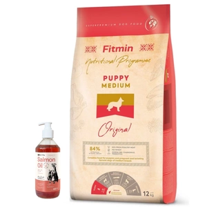 FITMIN Medium Puppy 12kg+LAB V Ulei de somon pentru câini și pisici 500ml