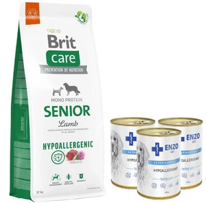 BRIT CARE Hypoallergenic Senior Miel 12kg +ENZO VET Dieta hipoalergenică hipoalergenică cu curcan pentru câini 3x400g