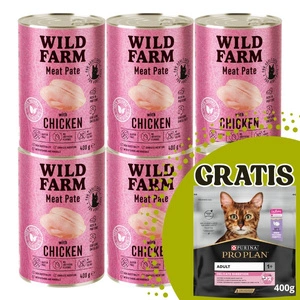 WILD FARM Pate cu pui 6x400g+PRO PLAN Hrană pentru pisici adulte 400g GRATUIT!
