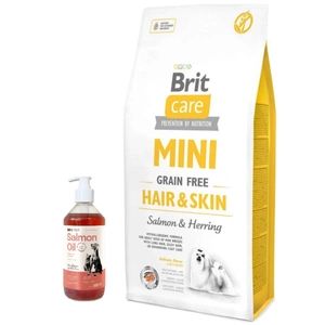 Brit Care Mini Grain-Free Hair & Skin 7kg+LAB V Ulei de somon pentru câini și pisici 500ml