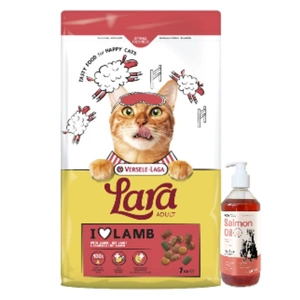 VERSELE-LAGA Lara Adult Lamb 7kg – hrană pentru pisici adulte cu miel + LAB V Ulei de somon pentru câini și pisici 500ml