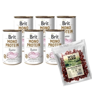 BRIT MONO PROTEIN RABBIT 6x400g+WILD FARM rulouri de rață 500g gustare pentru câini