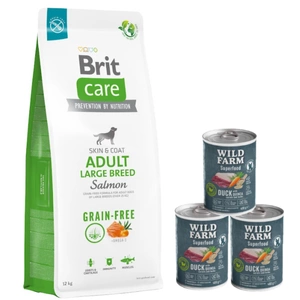 BRIT CARE Câine fără cereale Adult Rase mari Somon 12 kg + Wild Farm Superfood Rață 3x400 g