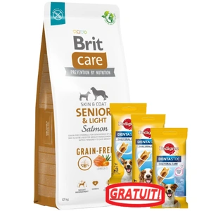 BRIT CARE Câine fără cereale Senior și Somon Light 12kg +3x DentaStix GRATUIT!