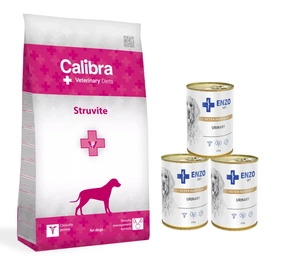 Calibra Veterinary Diets Dog Struvite 12kg+3x ENZO VET Urinary pentru boli ale tractului urinar cu pui 400g pentru câini