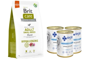 BRIT CARE Dog Hypoallergenic Adult Small Breed Lamb 7kg+ENZO VET Dietă hipoalergenică cu curcan pentru câini 3x400g