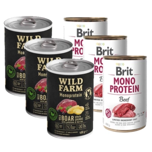 BRIT MONO PROTEIN BEEF 3x400g + Wild Farm Monoprotein Wild Boar 3x400g
