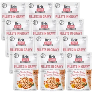 Brit Care Cat Pouches Fillets In Gravy Cu Curcan Tender și Somon Savory 12x85g