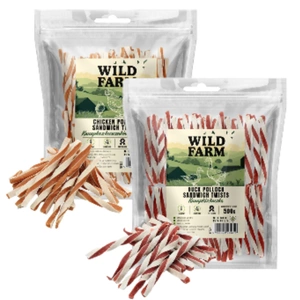 WILD FARM sandviș cu pui și cod 500 g gustare pentru câini + WILD FARM sandviș cu rață 500 g gustare pentru câini