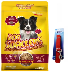 Hrană pentru câini Snackers cu pui (rase medii și mari) 10 kg+Zippy lesă pentru câini, roșu