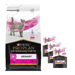 PURINA Pro Plan Veterinary Diets UR Urinary Cat 5kg+PRO PLAN Veterinary Diets UR St/Ox Hrană pentru pisici cu probleme urinare, cu pui 3x85g