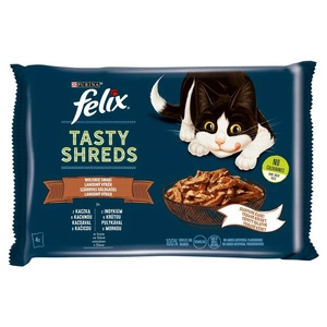 FELIX Tasty Shreds hrană umedă pentru pisici cu rață și curcan în sos 4x80g