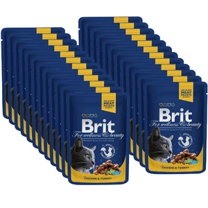 Brit Premium Cat pentru pisici adulte cu pui și curcan 24x100g