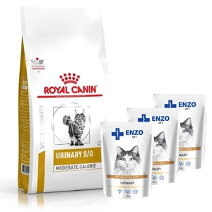 ROYAL CANIN Urinary S/O Moderate Calorie 9 kg + 3x ENZO VET Urinary cu pui în sos pentru pisici 100 g