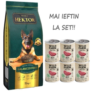 HEKTOR BALANCED Adult 15kg+WILD FARM Pate Beef 6x400g