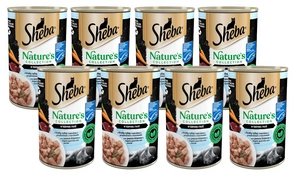 SHEBA 400 g cutie Nature's Collection – hrană umedă completă pentru pisici adulte, cu pește alb și ficat, garnisită cu morcovi, în sos