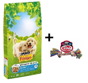 PURINA Friskies Junior cu pui și legume 15kg +Pet Nova Funie de bumbac 17cm