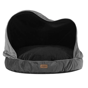 RECOBED pouf cu pătură Velour gri/negru S Ø55cm