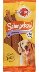 Pedigree Schmackos Multi Mix Snack pentru câini adulți de toate rasele cu carne de vită, pui și miel 36g