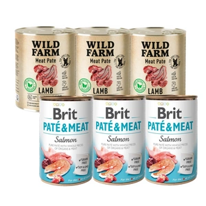 BRIT PATE &amp; MEAT SALMON 3x800g + WILD FARM Pate Lamb 3x800g